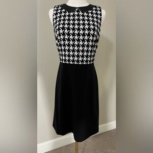Tommy Hilfiger Houndstooth Sheath Dress with Peter Pan Leather Collar *Like New*
